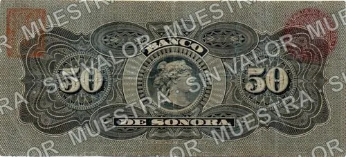 50 pesos, Banco de Sonora (M510), reverso (M510c $50 Banco de Sonora)