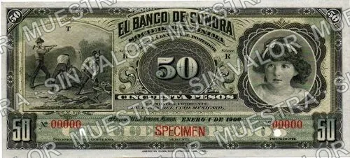 50 pesos, Banco de Sonora (M510), anverso (M510s2 $50 Banco de Sonora specimen)