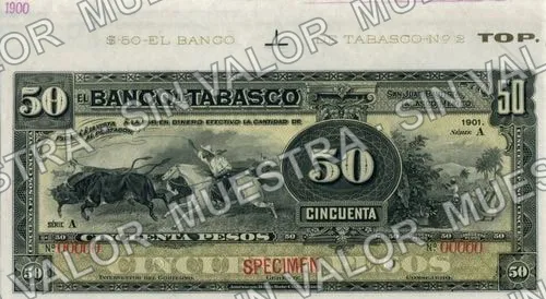 50 pesos, Banco de Tabasco (M516), anverso (M516s $50 Banco de Tabasco specimen)