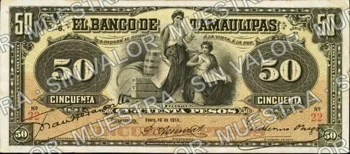 50 pesos, Banco de Tamaulipas (M523), anverso
