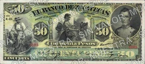 50 pesos, Banco de Zacatecas (M578), anverso