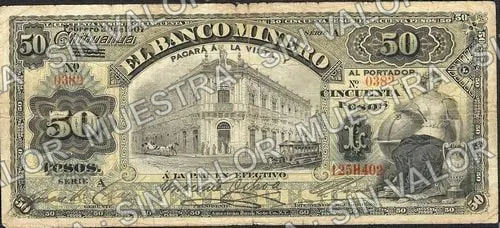 50 pesos, Banco Minero (M136), anverso