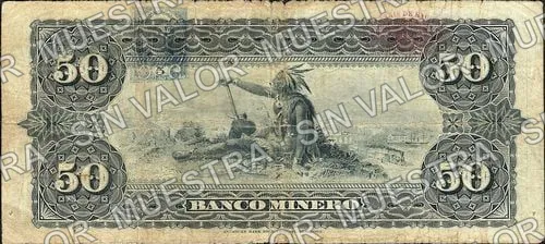 50 pesos, Banco Minero (M136), reverso