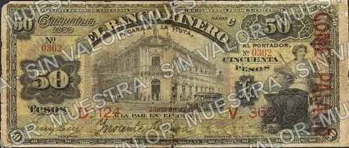 50 pesos, Banco Minero (M136), anverso (M136f $50 overprinted 'GOMEZ PALACIO')