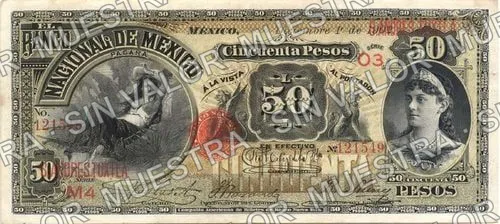 50 pesos, Banco Nacional de México (M301), M301aa $50 overprinted 'S. ANDRES TUXTLA', anverso