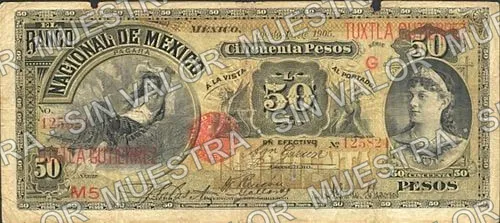 50 pesos, Banco Nacional de México (M301), M301ae $50 overprinted 'TUXTLA GUTIERREZ', anverso