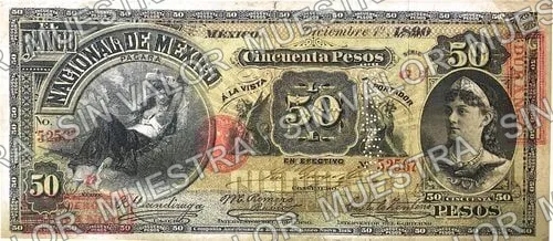 50 pesos, Banco Nacional de México (M301), M301j1 $50 overprinted 'PAGADERO EN DURANGO' and needledpunched 'DURANGO', anverso