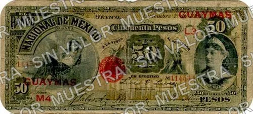 50 pesos, Banco Nacional de México (M301), M301m $50 overprinted 'GUAYMAS', anverso