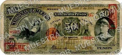 50 pesos, Banco Nacional de México (M301), M301q $50 overprinted 'PAGADERO EN MERIDA', anverso