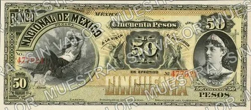 50 pesos, Banco Nacional de México (M301), M301r $50 'BILLETE SIN VALOR', anverso