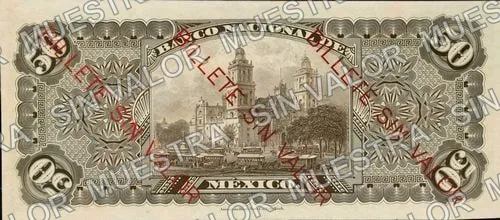 50 pesos, Banco Nacional de México (M301), M301r $50 'BILLETE SIN VALOR', reverso