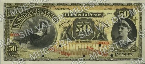50 pesos, Banco Nacional de México (M301), M301s $50 Banco Nacional de México specimen, anverso