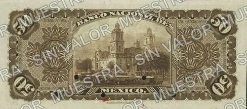 50 pesos, Banco Nacional de México (M301), M301s $50 Banco Nacional de México specimen, reverso