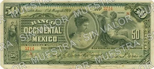 50 pesos, Banco Occidental de México (M498), anverso