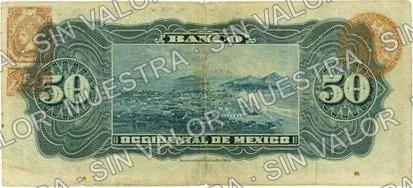 50 pesos, Banco Occidental de México (M498), reverso