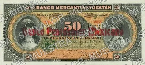 50 pesos, Banco Peninsular Mexicano (M557), anverso