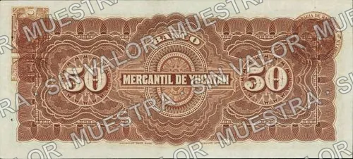 50 pesos, Banco Peninsular Mexicano (M557), reverso