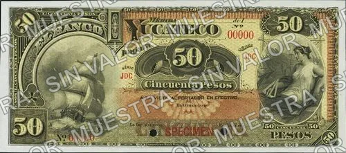 50 pesos, Banco Yucateco (M567), M567s $50 Banco Yucateco specimen, anverso