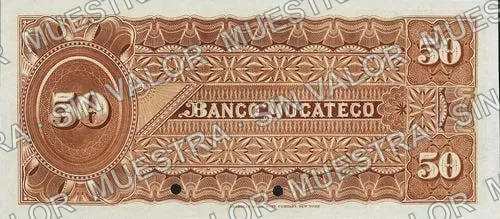 50 pesos, Banco Yucateco (M567), M567s $50 Banco Yucateco specimen, reverso