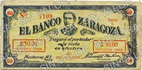 50 pesos, Banco "Zaragoza" (M4424), anverso