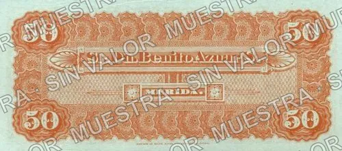 50 pesos, Benito Aznar (M782), M782a $50 Benito Aznar, reverso