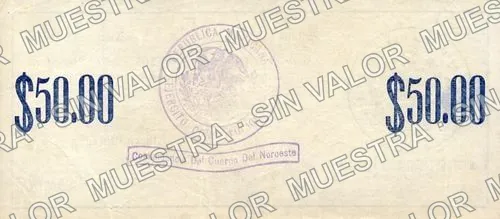 50 pesos, Cuerpo de Ejército del Noroeste (M3716), reverso