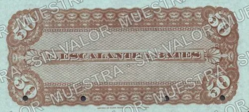 50 pesos, Escalante y Bates (M792), reverso