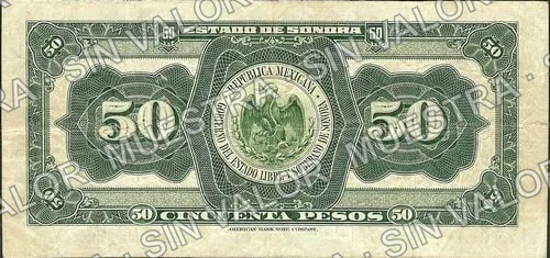 50 pesos, Estado de Sonora (M3825), M3825a $50 Estado de Sonora, reverso