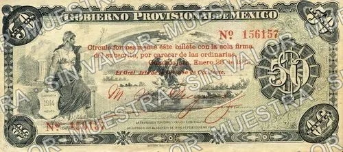 50 pesos, Gobierno Provisional de México (M2277), anverso