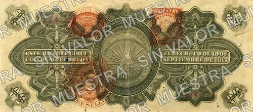 50 pesos, Gobierno Provisional de México (M3977), reverso