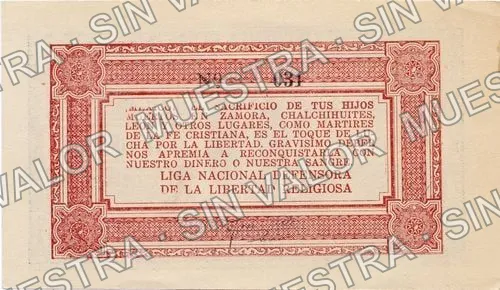 50 pesos, Liga Nacional Defensora de la Libertad Religiosa (M4366), M4366 $50 Liga Nacional Defensora de la Libertad Religiosa, reverso