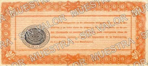 50 pesos, Obligación Provisional (M1254), M1254 $50 Obligación Provisional, reverso