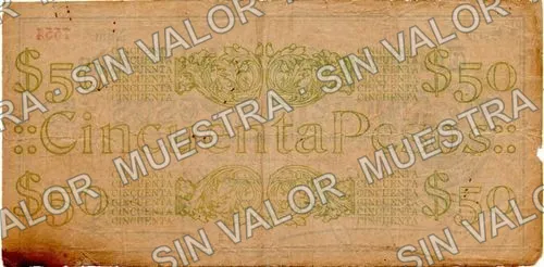 50 pesos, sábanas (M909), M909a $50 sábanas, reverso