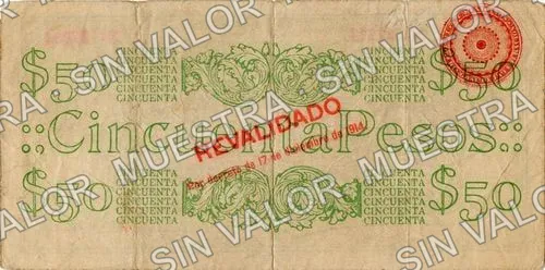 50 pesos, sábanas (M909), M909d $50 sábanas REVALIDADO, reverso