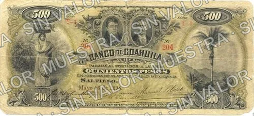 500 pesos, Banco de Coahuila (M172), anverso