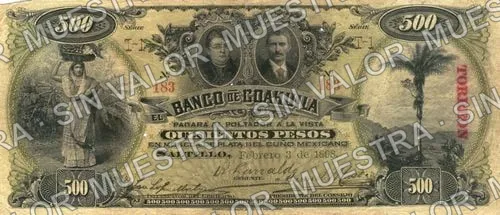 500 pesos, Banco de Coahuila (M172), anverso (M172b $500 overprinted 'TORREON')