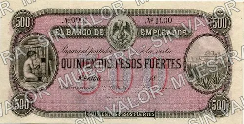 500 pesos, Banco de Empleados (M212), M212s $500 Banco de Empleados specimen, anverso