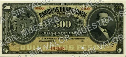 500 pesos, Banco de Guanajuato (M355), M355s $500 specimen, anverso