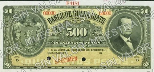 500 pesos, Banco de Guanajuato (M355), M355s $500 specimen, anverso