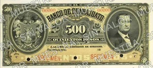 500 pesos, Banco de Guanajuato (M355), M355s $500 specimen, anverso