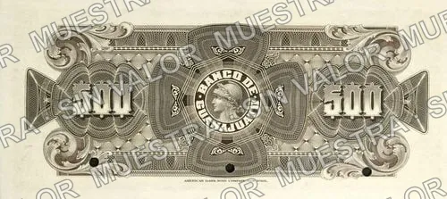 500 pesos, Banco de Guanajuato (M355), M355s $500 specimen, reverso