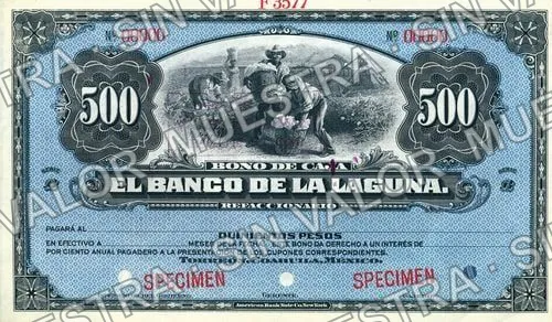 500 pesos, Banco de la Laguna (M189), anverso