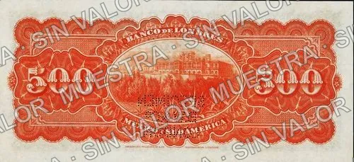 500 pesos, Banco de Londres, México y Sud América (M268), M268s $500 Banco de Londres, México y Sud América, reverso