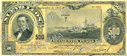 500 pesos, Banco de Nuevo León (M439), M439a $500 Banco de Nuevo León, anverso