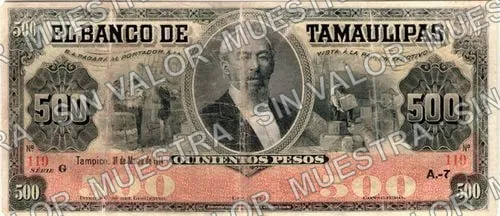 500 pesos, Banco de Tamaulipas (M525), M525r $500 unsigned remainder, anverso