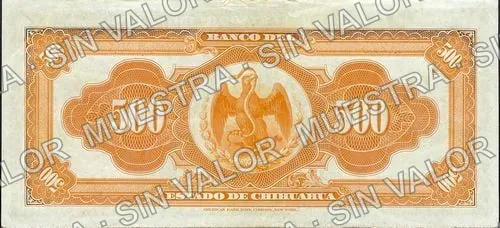 500 pesos, Banco del Estado de Chihuahua (M100), M100a $500 Banco del Estado de Chihuahua, reverso