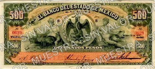 500 pesos, Banco del Estado de México (M401), M401b $500 Banco del Estado de México, anverso