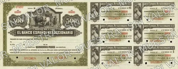500 pesos, Banco Español Refaccionario (M454), anverso (M454 $500 Banco Español Refaccionario specimen)