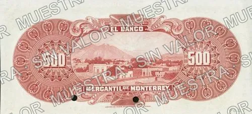 500 pesos, Banco Mercantil de Monterrey (M429), M429s $500 Banco Mercantil de Monterrey specimen, reverso