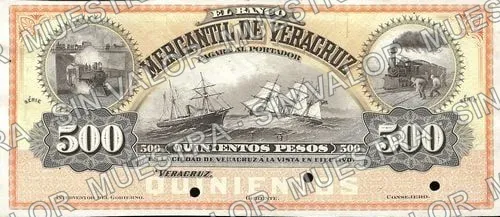 500 pesos, Banco Mercantil de Veracruz (M534), anverso (M534s $500 Banco Mercantil de Veracruz specimen)